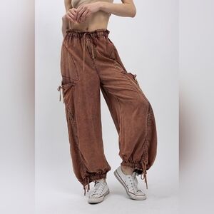 NEW BLUE VELVET RED BEAN CARGO HAREM PANTS. SM-XL